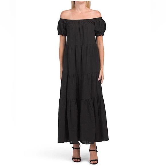 Young Fabulous and Broke Off the Shoulder Tiered Maxi Long Dress, Black, Size S - Picture 4 of 10